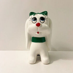Vintage Giftcraft Dog Coin Bank Green Bowtie 6 Inch Tall Puppy  Figurine Taiwan